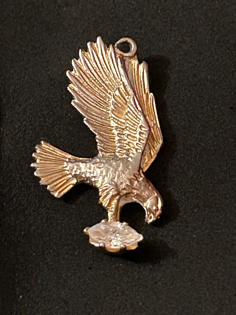 Mens Gold Tone Metal EAGLE PENDANT with Clear Marquise Cut Crystal